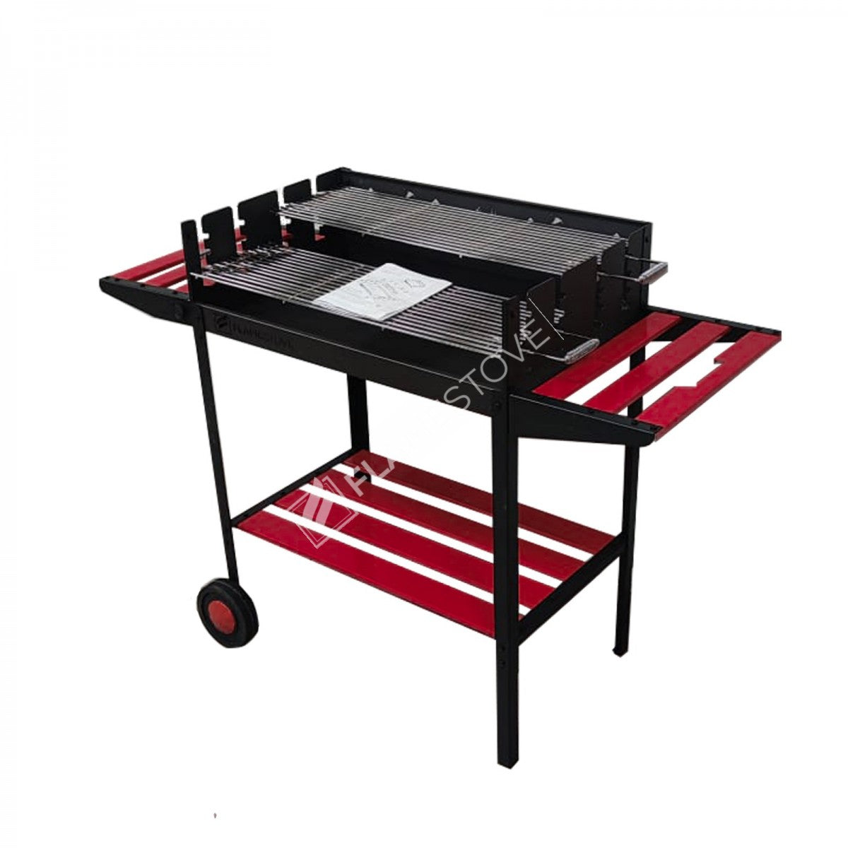 Flame Stove FS-504 Kırmızı Lüks Tekerlekli Emaye Barbekü, Geniş Hazneli, Açılır Kanatlı