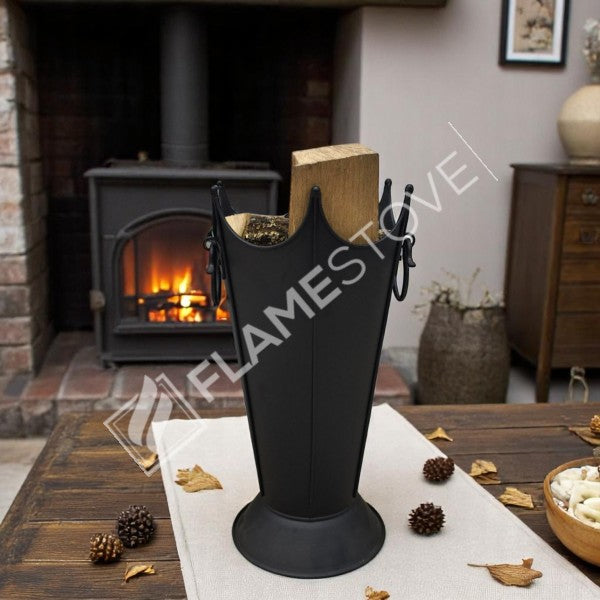 Mat Siyah Dayanıklı Metal Odunluk, Şık Şömine ve Soba Odun Depolama Aksesuarı