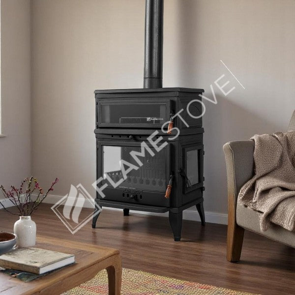 Retro Lux Emaye Fırınlı Döküm Odun Kömür Sobası Yan Kapaklı Yüksek Verimli