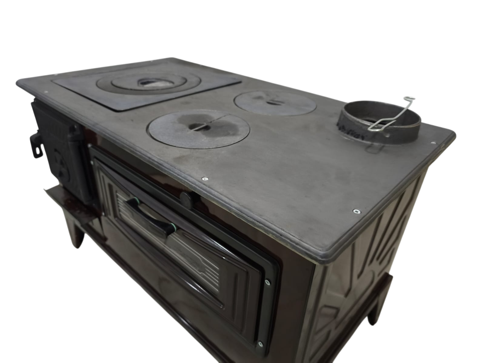 FS-321 - 40’lık Kare Çıkmalı Kuzine Soba | Fırınlı Döküm Kuzine | Emayeli Kahverengi Kuzine Soba