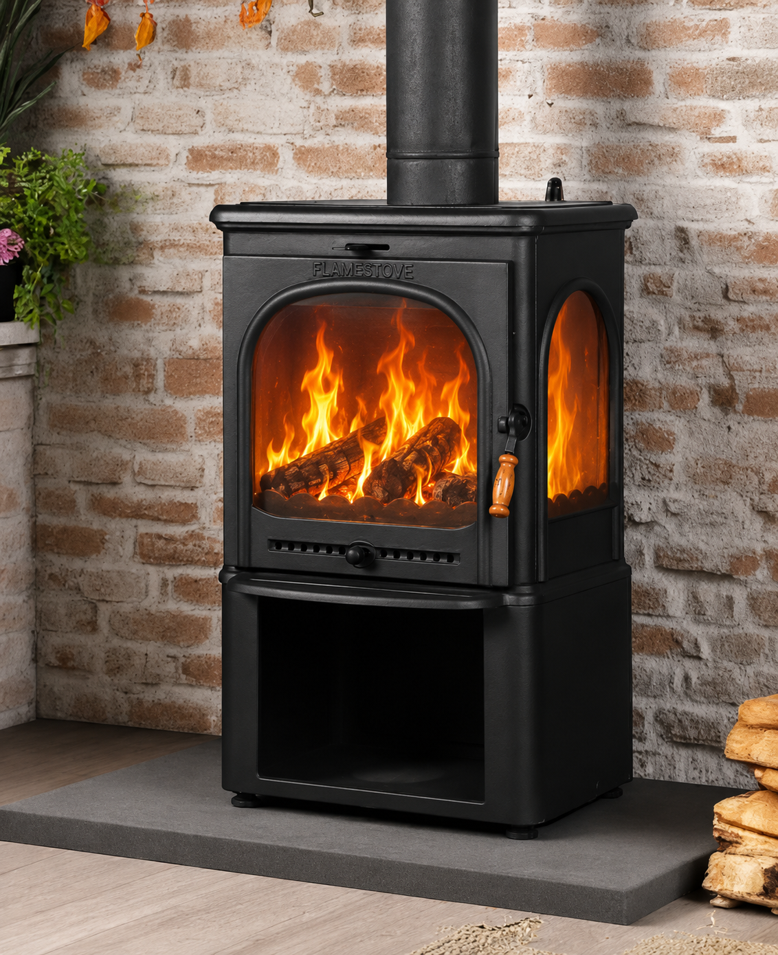 FS-022ST Flame Stove Modena Lux Style 3 Camlı Yüksek Verimli Odun Kömür Döküm Soba