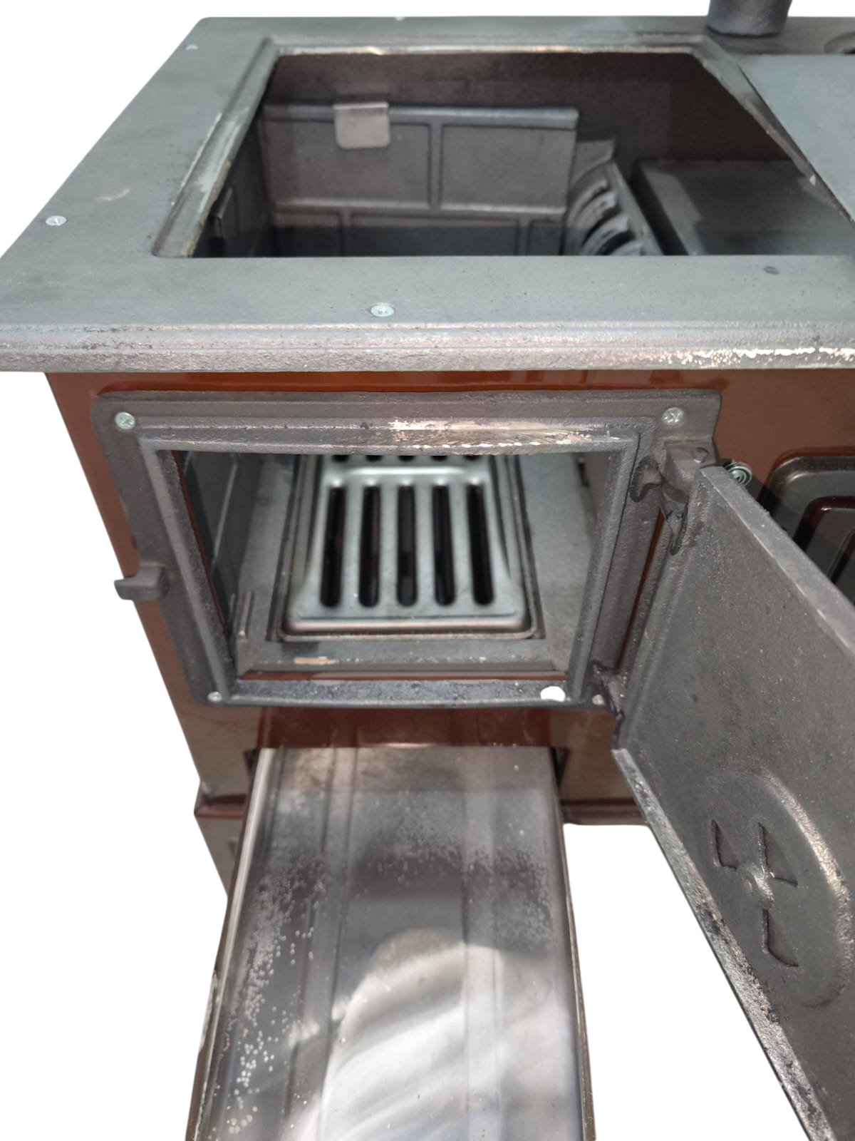 FS-321 - 40’lık Kare Çıkmalı Kuzine Soba | Fırınlı Döküm Kuzine | Emayeli Kahverengi Kuzine Soba