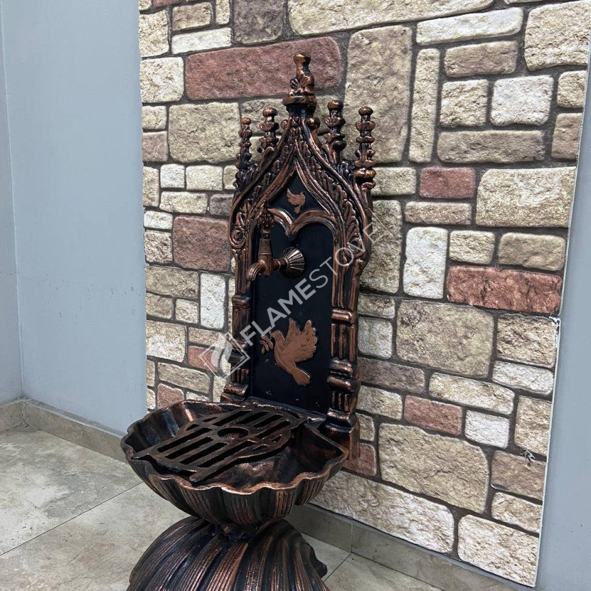 Zarif Kuş Motifli Flame Stove FS-904 Bakır Midye Alüminyum Bahçe Çeşmesi