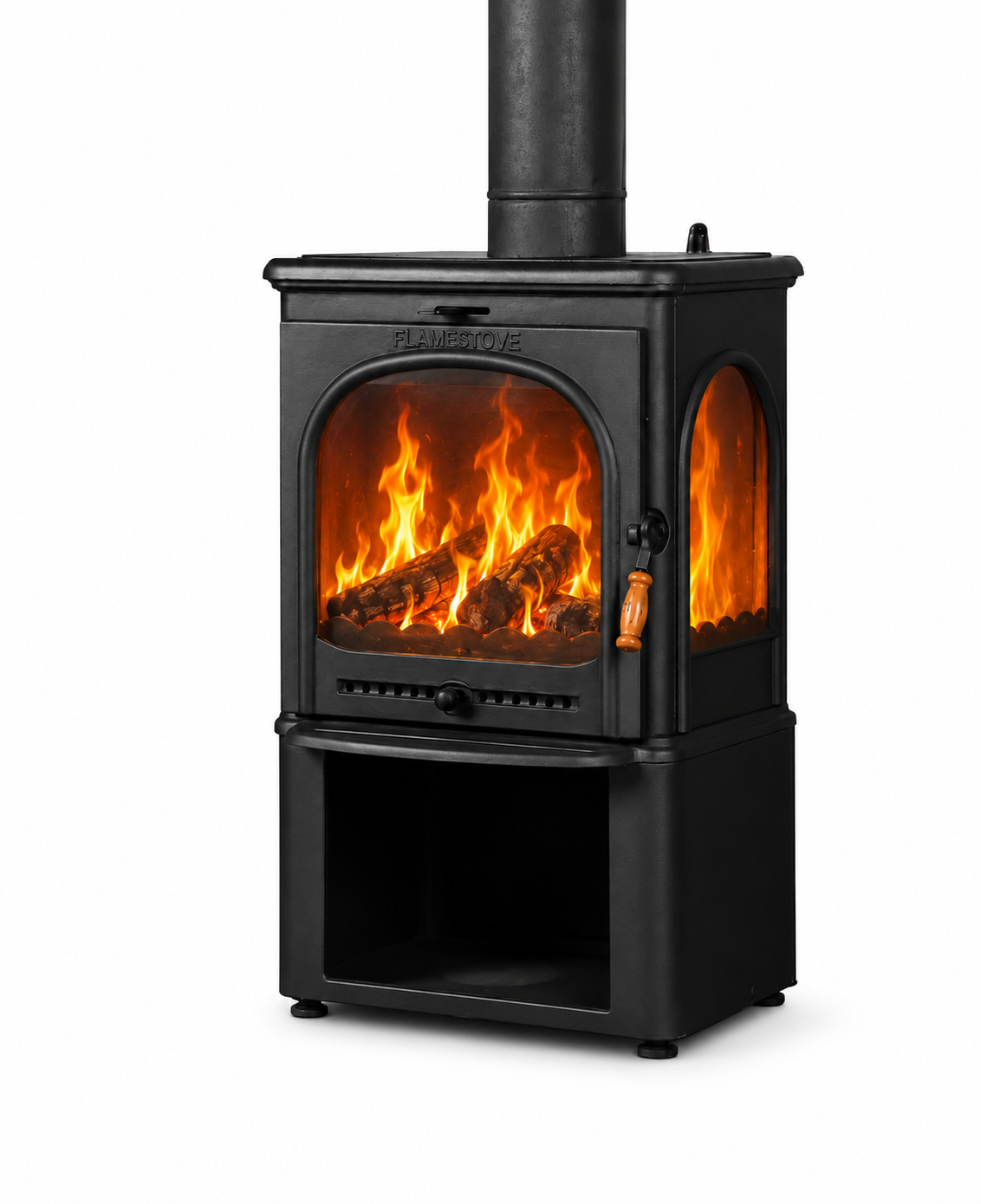 3 Camlı Yüksek Verimli Odun Kömür Döküm Soba – FLAME STOVE