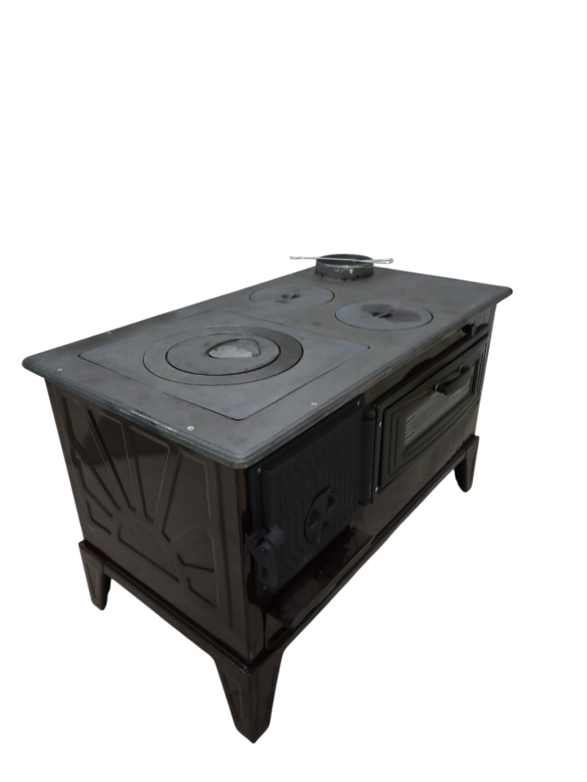 FS-321 - 40’lık Kare Çıkmalı Kuzine Soba | Fırınlı Döküm Kuzine | Emayeli Kahverengi Kuzine Soba