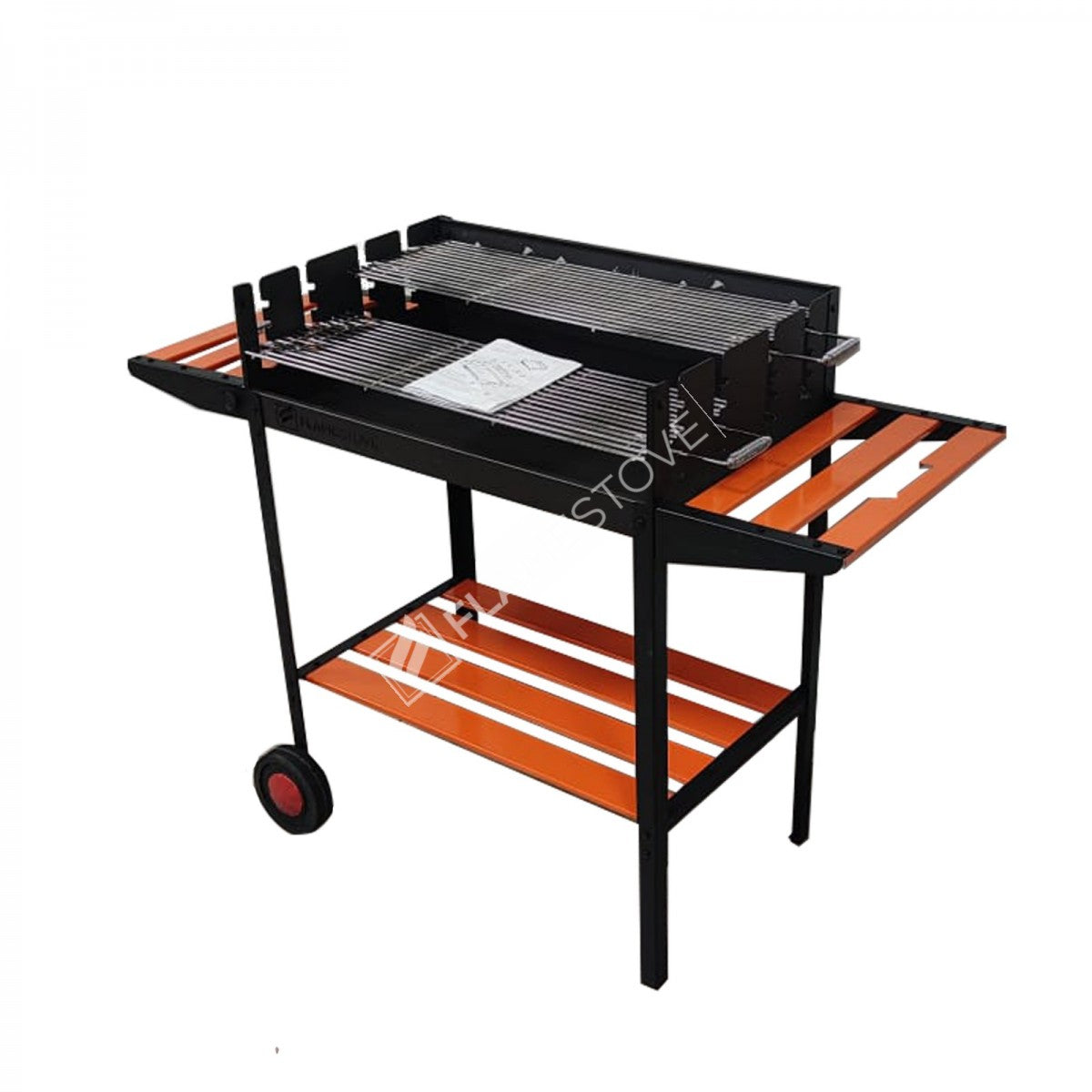 Flame Stove Lüks Tekerlekli Emaye Kaplı Turuncu Barbekü Mangal Taşınabilir