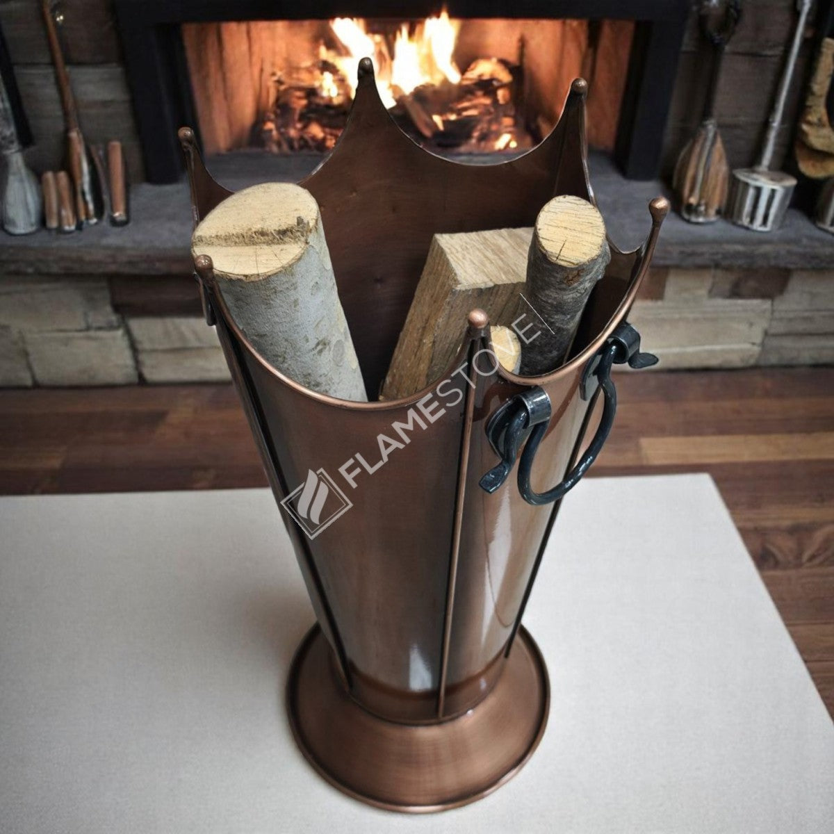 Paslanmaz Bakır Odunluk, Şık ve Dayanıklı Şömine Odun Kovası, İç/Dış Mekan