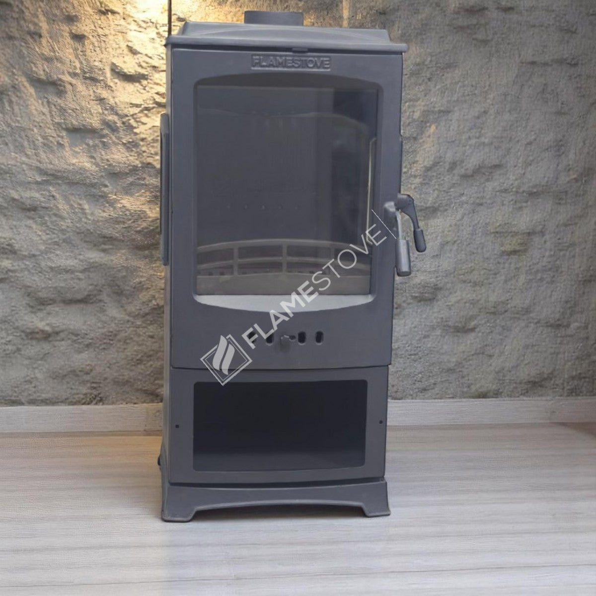Flame Stove Lodi Yan Camlı Çift Yanmalı A Sınıfı Odunluklu Çelik Şömine Soba