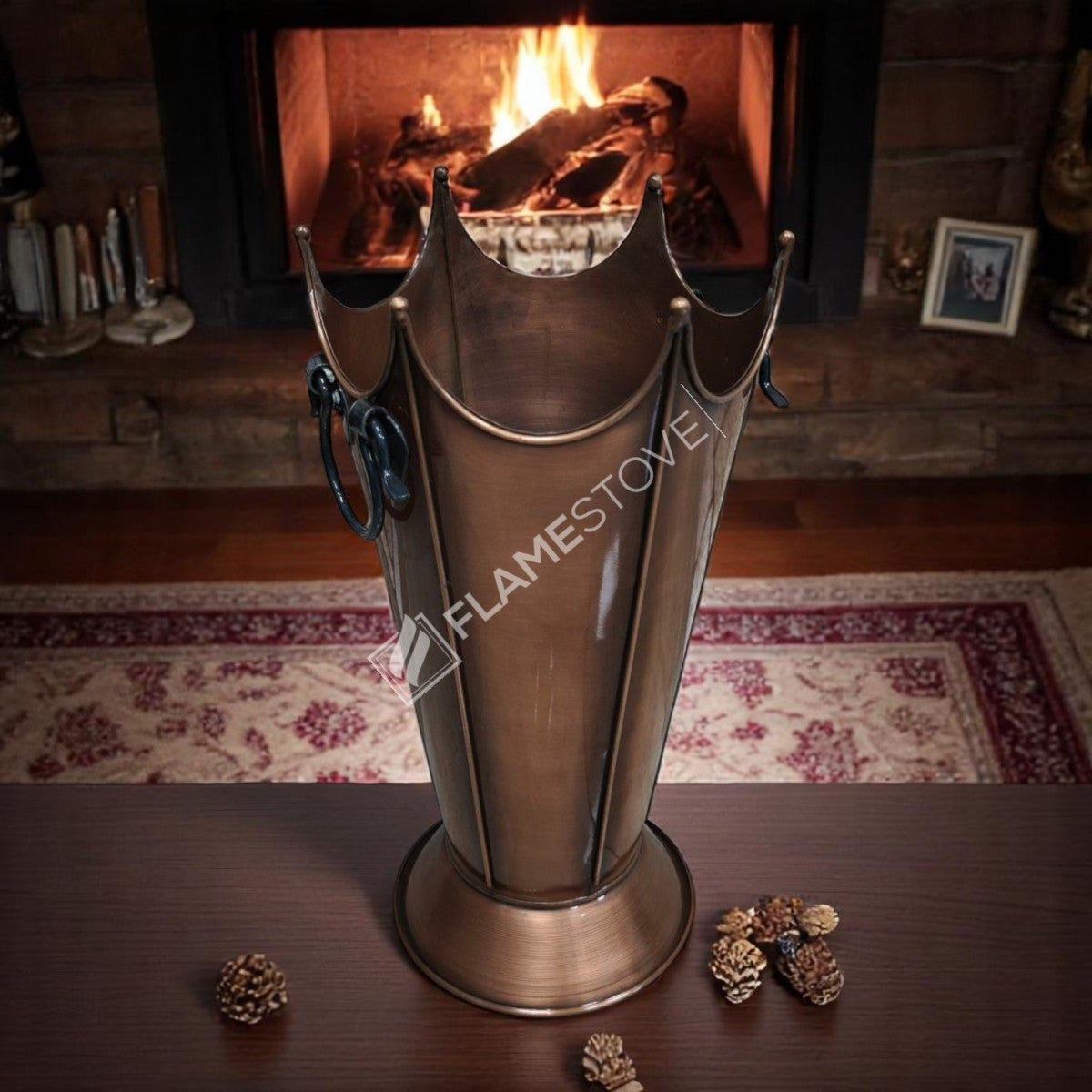 Paslanmaz Bakır Odunluk, Şık ve Dayanıklı Şömine Odun Kovası, İç/Dış Mekan