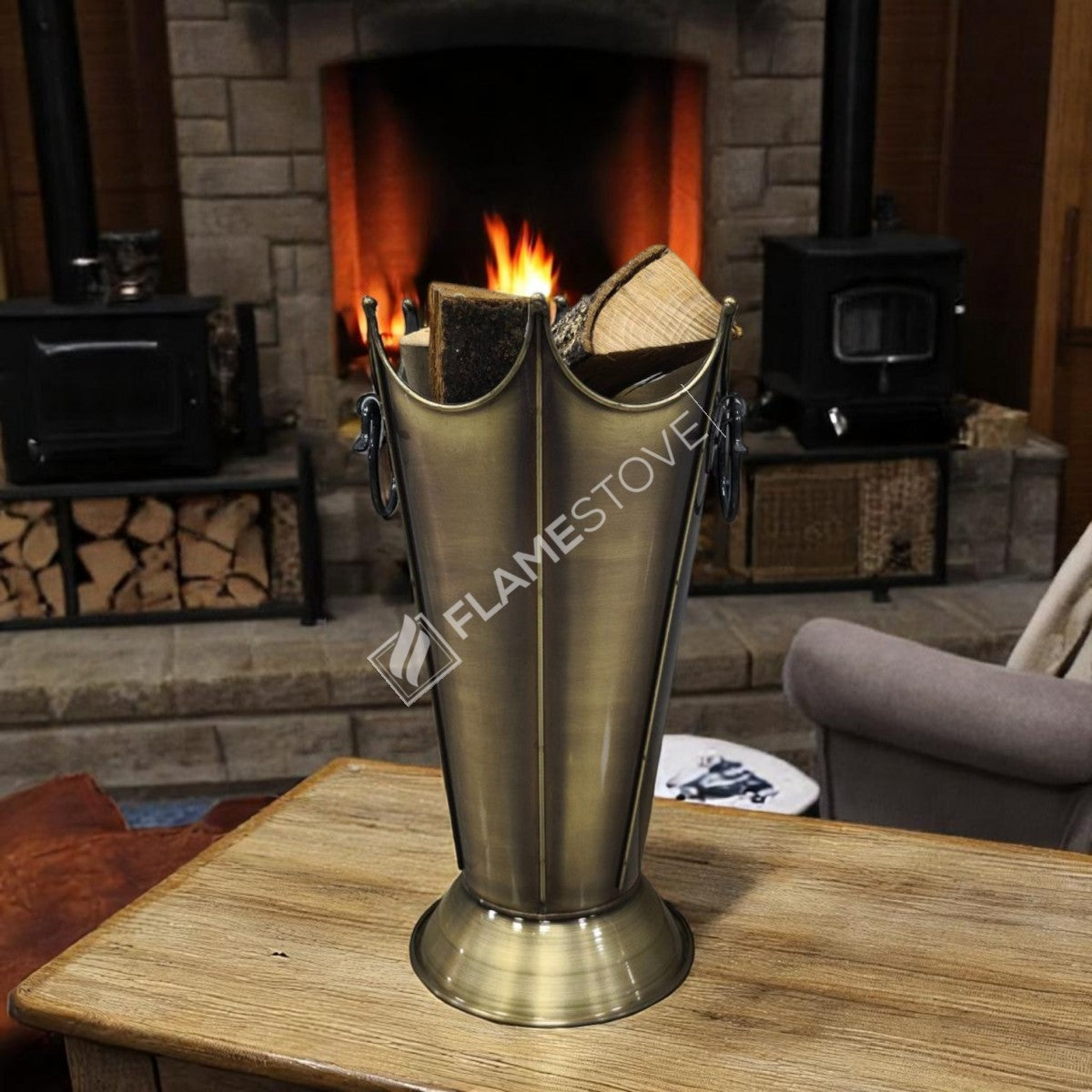 Lüks Gold Odunluk: İç/Dış Mekan, Yüksek Kaliteli Döküm Şömine Odun Kovası