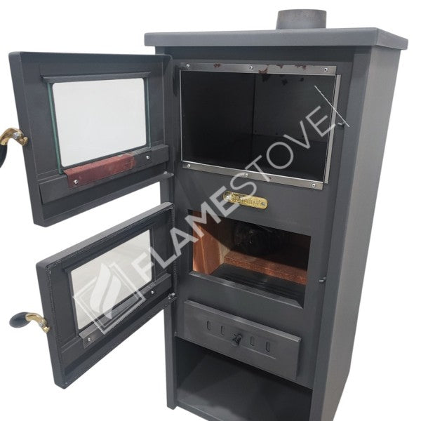 Çelik Fırınlı Odunluklu Soba, Ateş Tuğlalı, Schott Robax Camlı, 8 kW Isıtma