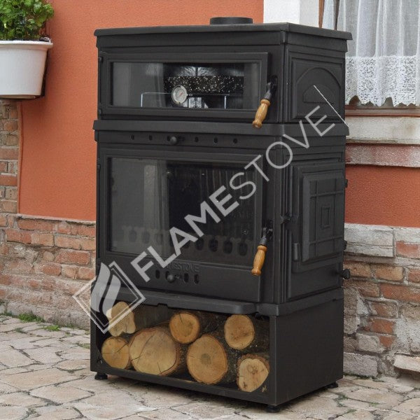 Retro Dik Fırınlı Odun Sobası, Yan Kapaklı, Çift Yanmalı, Schott Robax Camlı, 13 kW