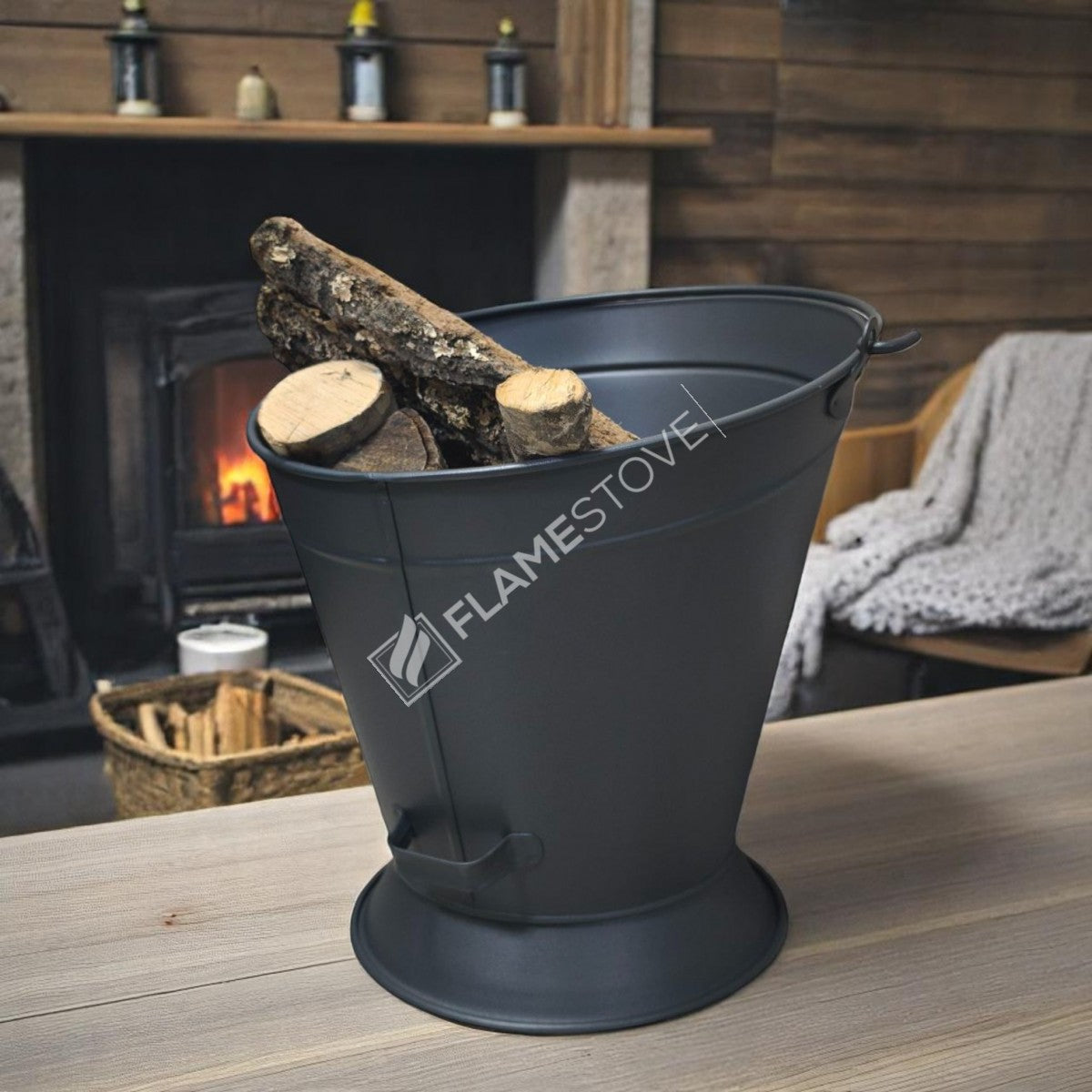 Flame Stove Mat Siyah Taşınabilir Şömine Odunluk Kömürlük Kovası Ev Aksesuarı