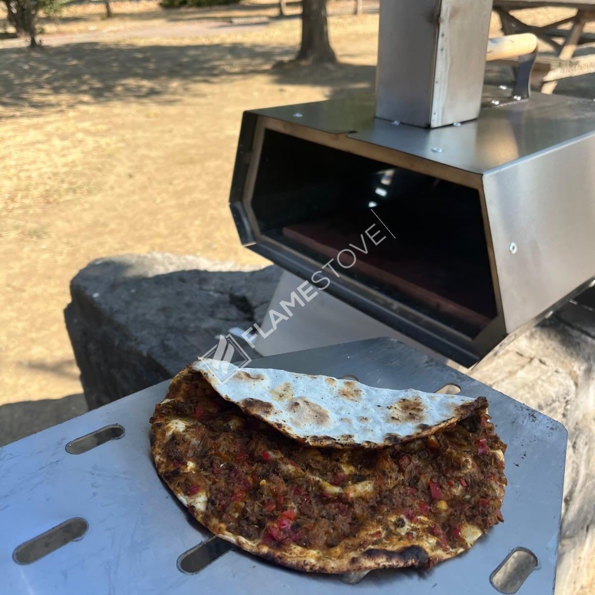 Flame Stove Taşınabilir Odunlu Pizza Fırını, Doğal Taşlı, Hızlı Pişiren, Çok Yönlü