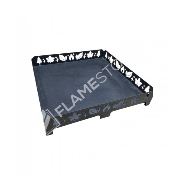 Flame Stove Premium Lazer Kesim Çelik Soba Altlığı, 60x60cm, Dayanıklı Yaprak Desenli Zemin Koruyucu
