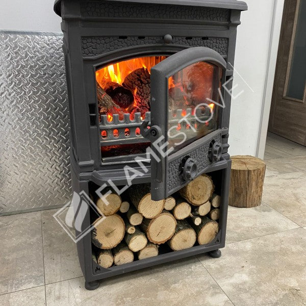 Flame Stove Sirius Maxi Style Fırınlı Döküm Odun Sobası, Çift Yanma, Schott-Robax Cam