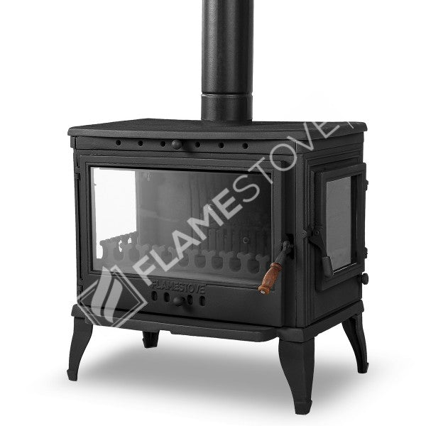 Retro Lux Yan Kapaklı 3 Camlı Döküm Soba, Yüksek Verimli Odun Kömür Sobası