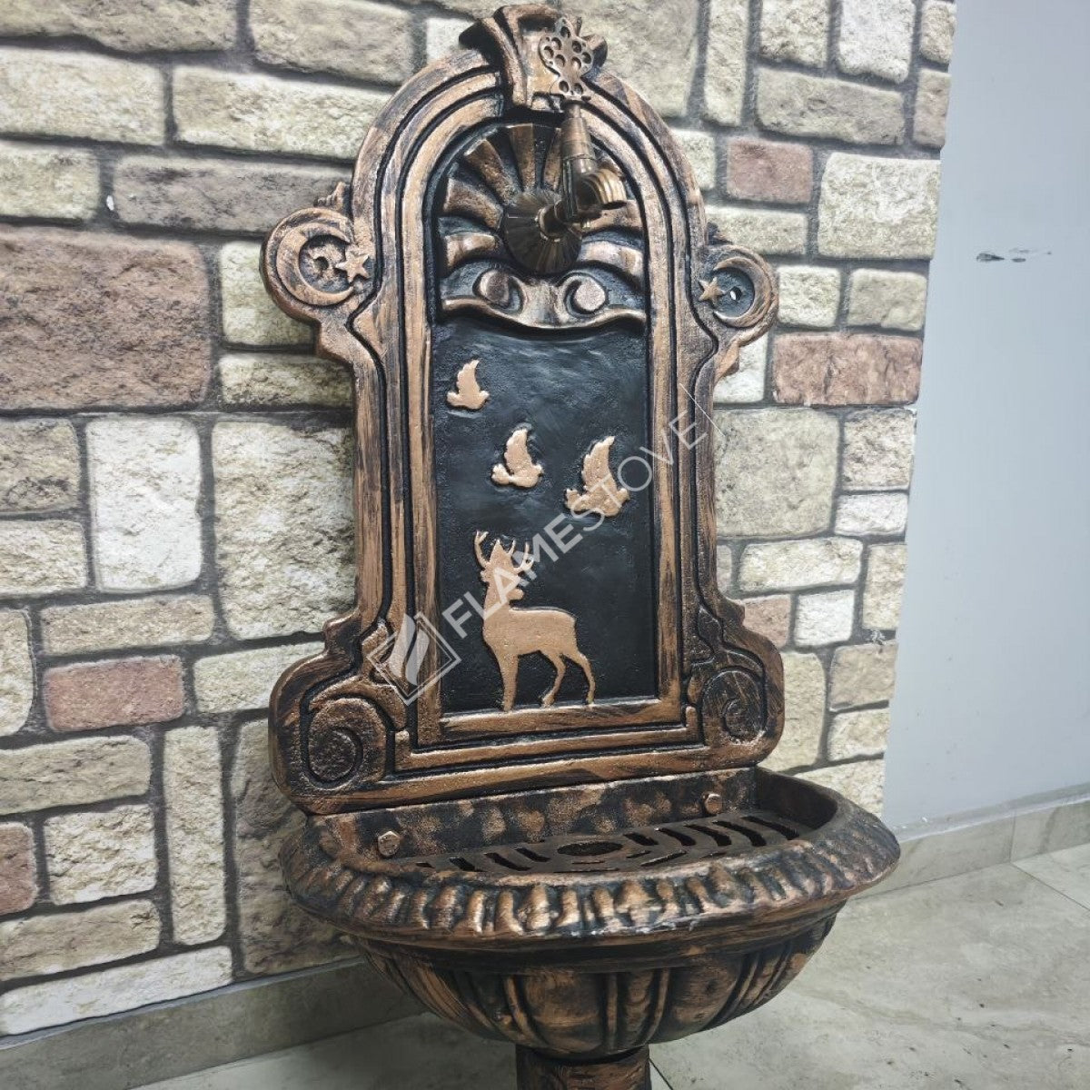 Flame Stove FS-902 Bakır Desenli Alüminyum Bahçe Çeşmesi Dış Mekan Su Kaynağı