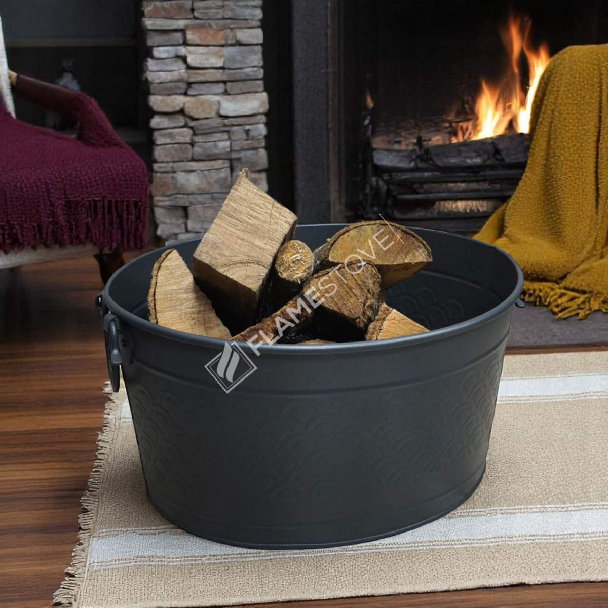 Flame Stove FS-1353 Mat Siyah Metal Odun Kovası Şömine Aksesuarı