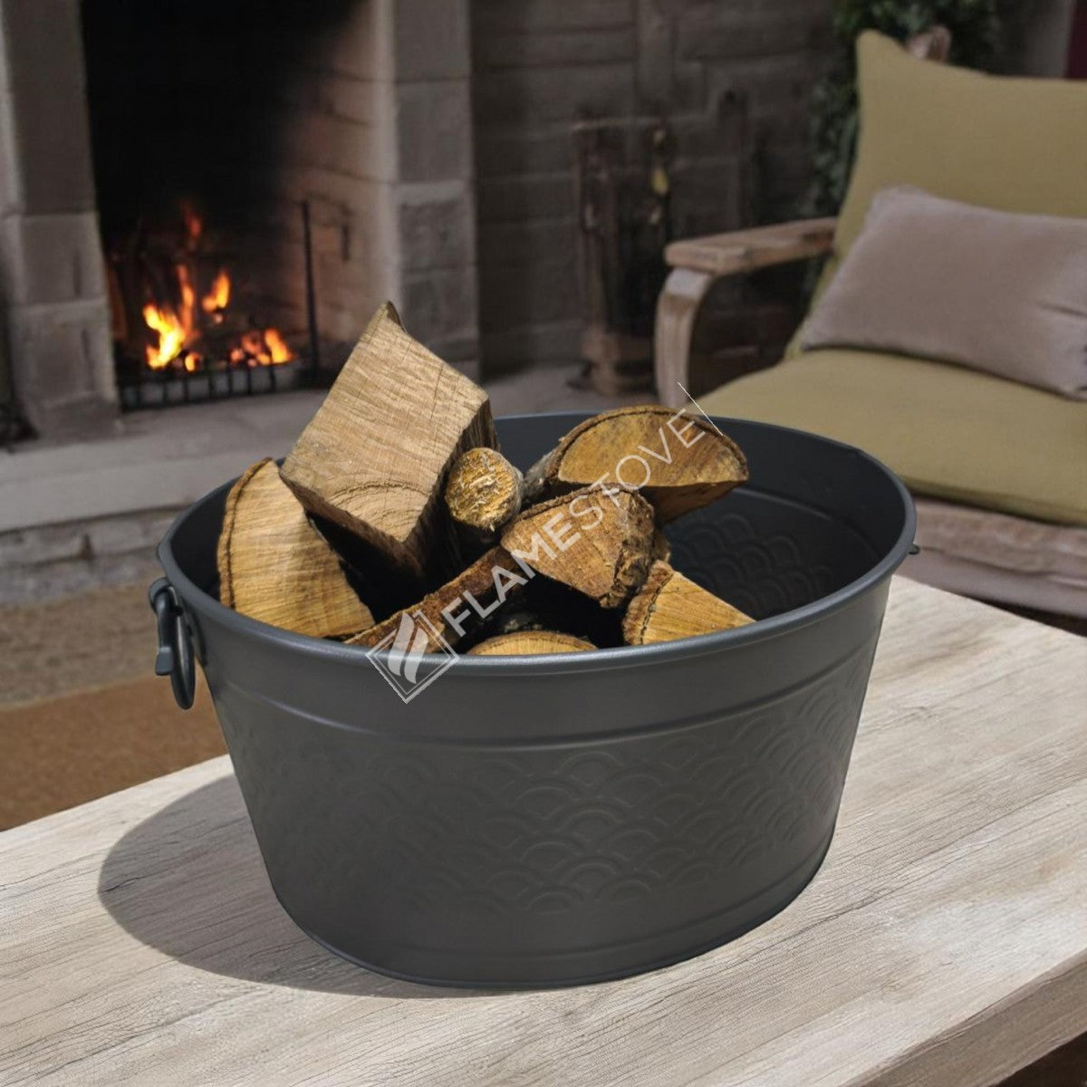 Flame Stove FS-1353 Mat Siyah Metal Odun Kovası Şömine Aksesuarı