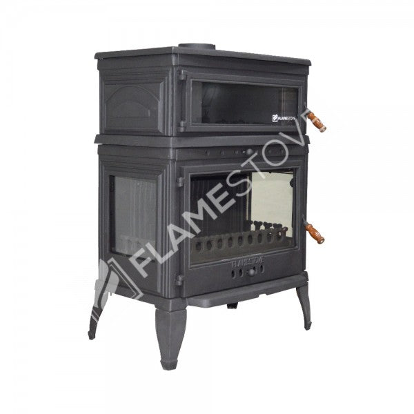 Flame Stove Retro Lux Yüksek Verimli Çift Yanmalı Odun Kömür Sobası Fırınlı Döküm