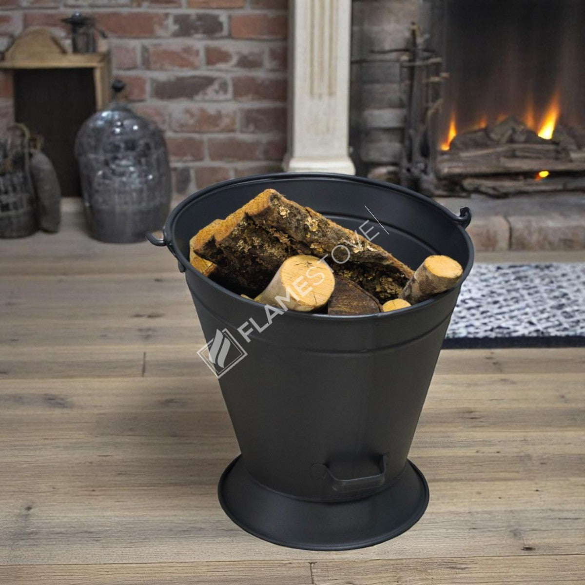 Flame Stove Mat Siyah Taşınabilir Şömine Odunluk Kömürlük Kovası Ev Aksesuarı