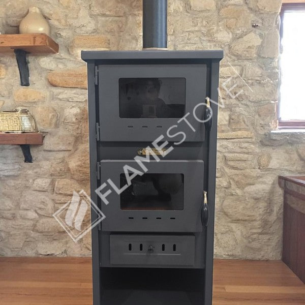 Çelik Fırınlı Odunluklu Soba, Ateş Tuğlalı, Schott Robax Camlı, 8 kW Isıtma