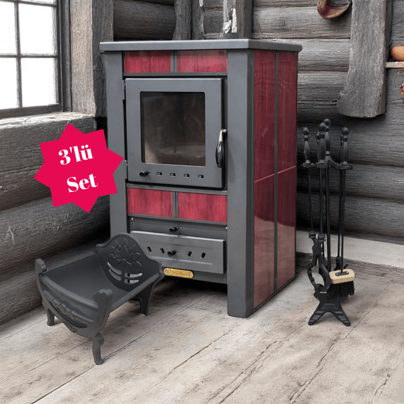 Yüksek Verimli Çelik Dış Yüzey Ateş Tuğlalı Soba, Alüminyum Maşa Takımı Odunluk Seti