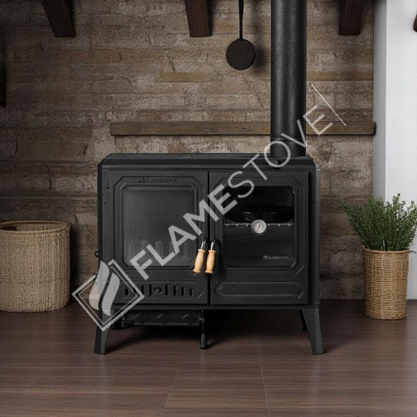 Troy Yatay Kuzineli Çift Fırınlı Döküm Soba | Yüksek Verimli Odun Kömür Sobası