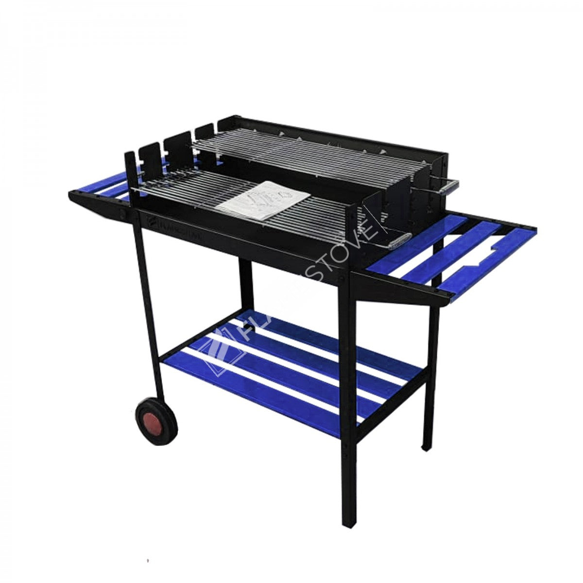 Lüks Tekerlekli Emaye Kaplı Bahçe Mangalı - Mavi Taşınabilir Barbekü FS-504M