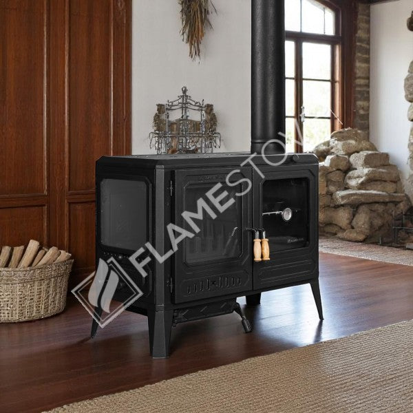 Troy Yatay Kuzineli Çift Fırınlı Döküm Soba | Yüksek Verimli Odun Kömür Sobası