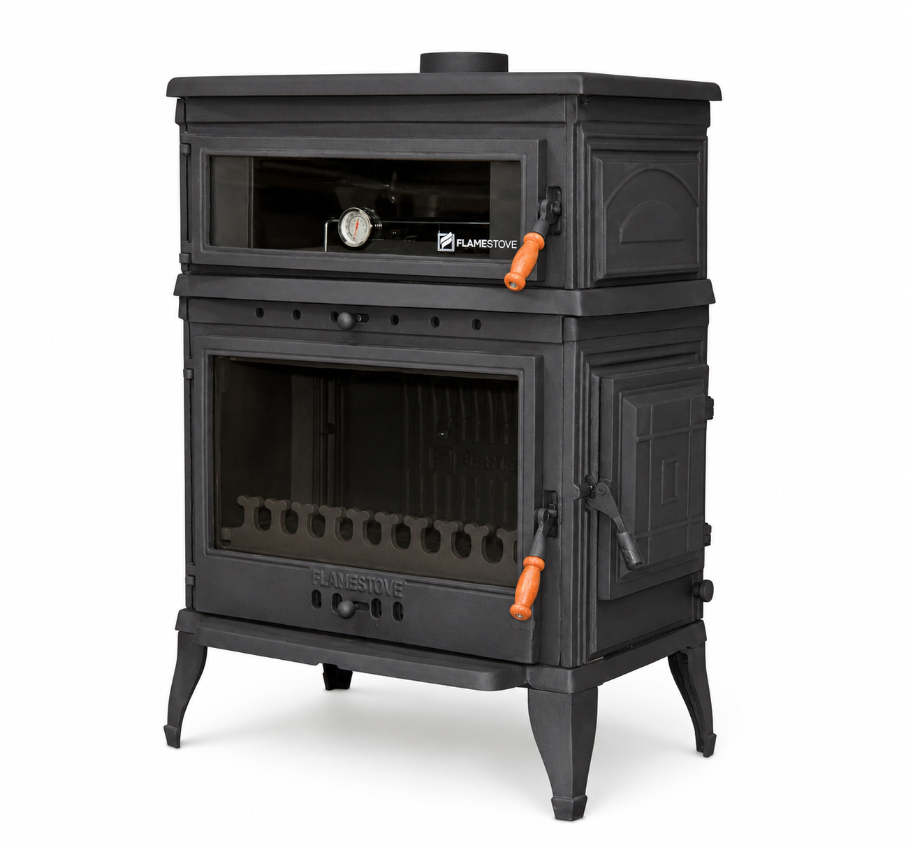 FS-044YK Flame Stove Retro Fırınlı Döküm Soba, Odun Kömür Sobası, Termostatlı, 13 kW