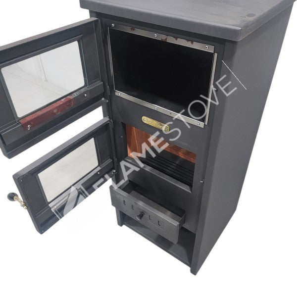 Çelik Fırınlı Odunluklu Soba, Ateş Tuğlalı, Schott Robax Camlı, 8 kW Isıtma