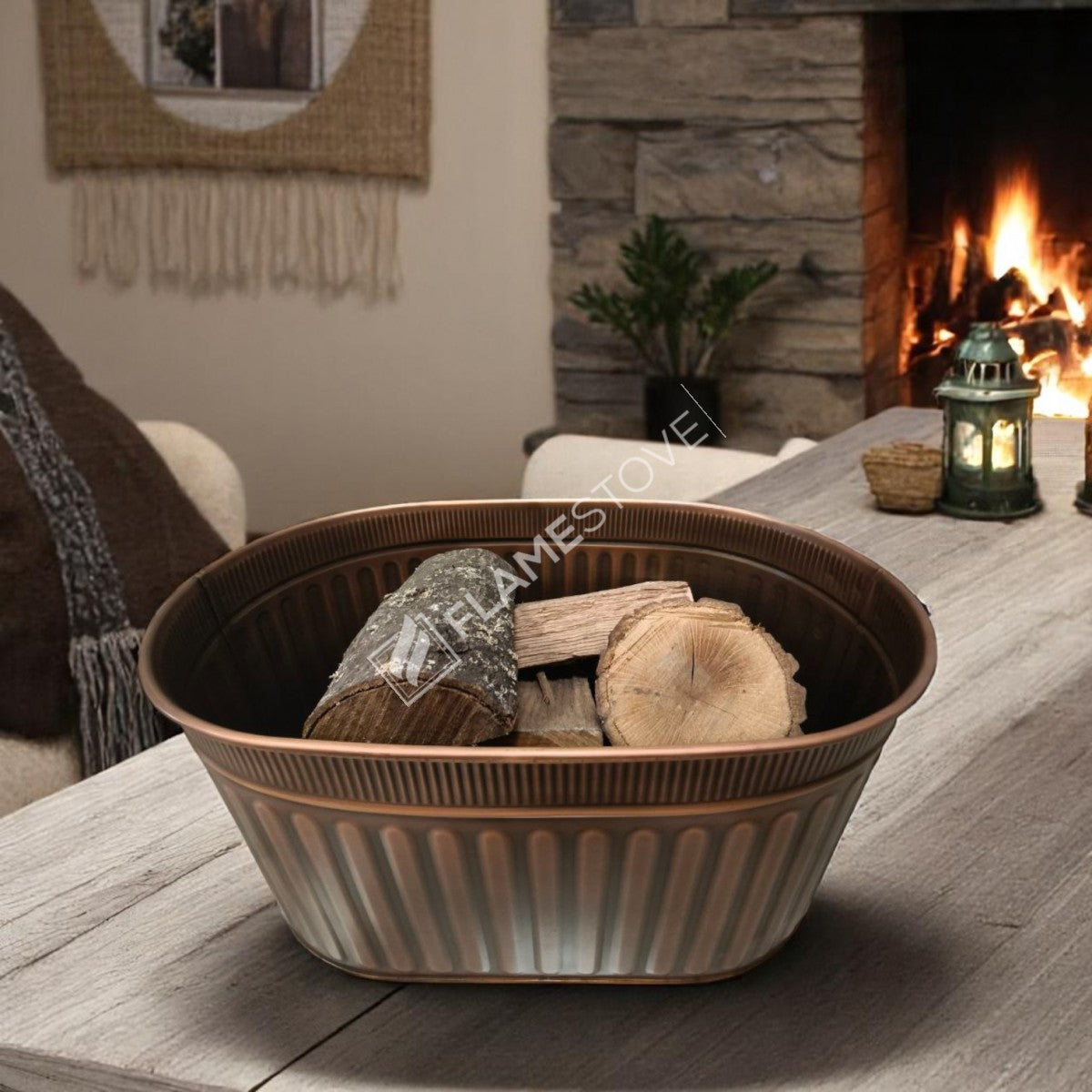 Dayanıklı Bakır Sallanır Kulplu Odun Kovası: Şık ve Fonksiyonel Şömine Kovası