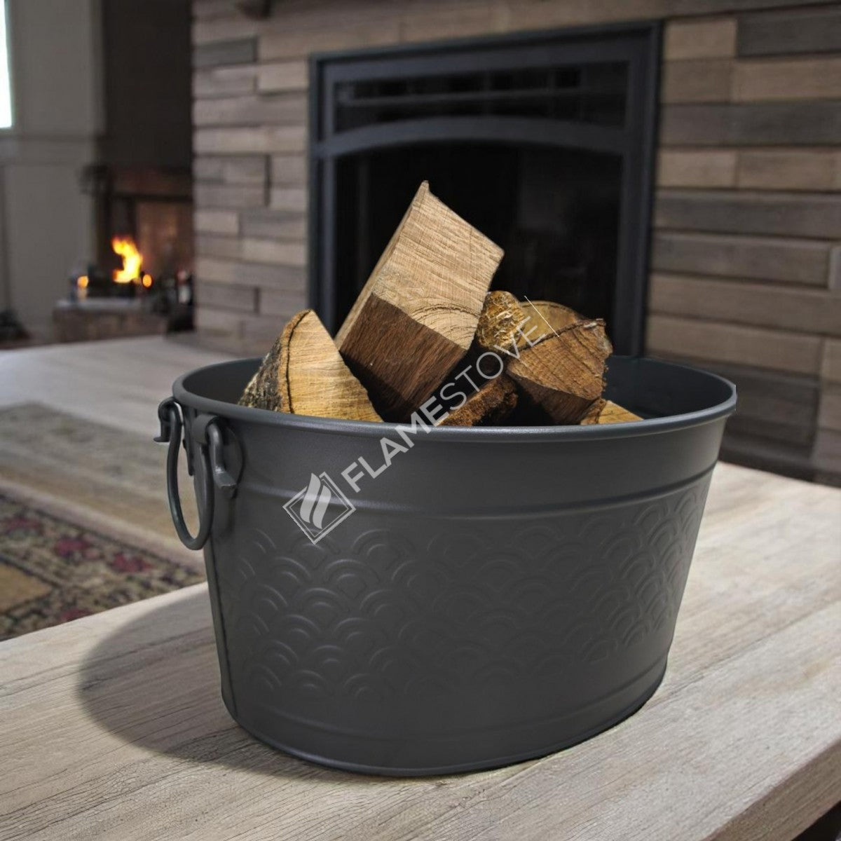 Flame Stove FS-1353 Mat Siyah Metal Odun Kovası Şömine Aksesuarı