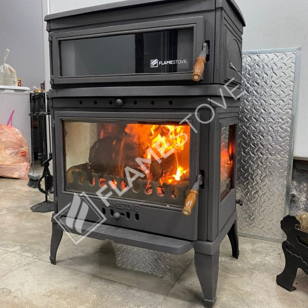 Flame Stove Retro Lux Yüksek Verimli Çift Yanmalı Odun Kömür Sobası Fırınlı Döküm