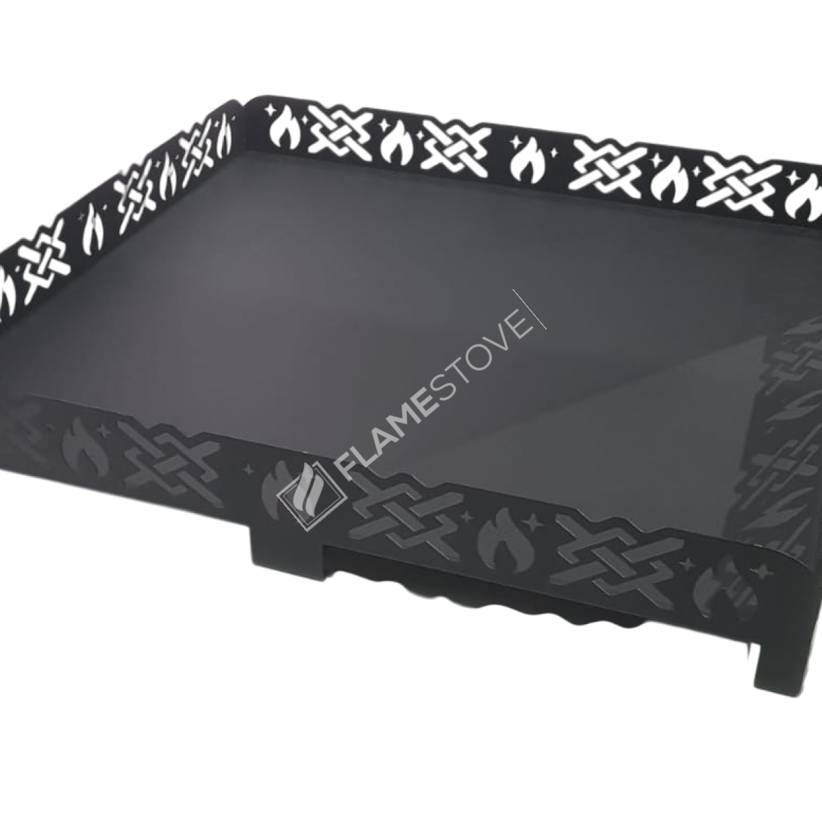 75x75 cm Lazer Kesim Çelik Soba Altlığı - Çapraz Desenli Isı Yalıtımlı