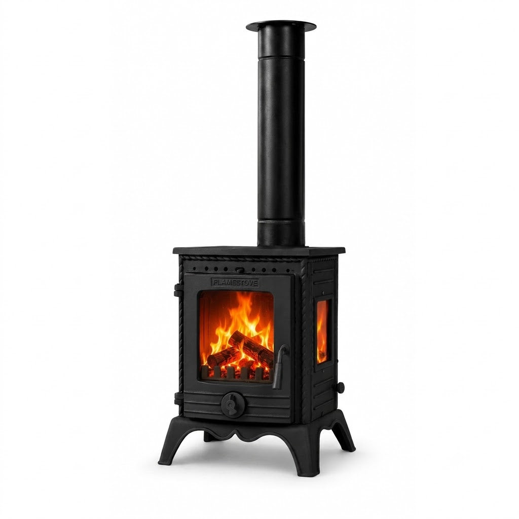FS-052 Flame Stove Minör Lüx 3 Camlı Döküm Soba: Yüksek Verimli Odun & Kömür Isıtıcı, A Sınıfı