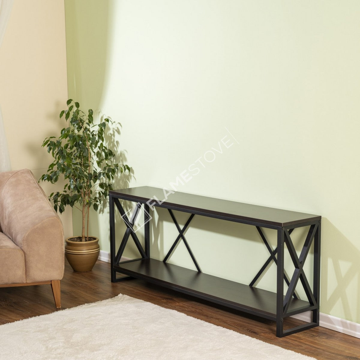 Modern Koyu Kahve Venge MDF Metal TV Ünitesi Konsol Dresuar Raf