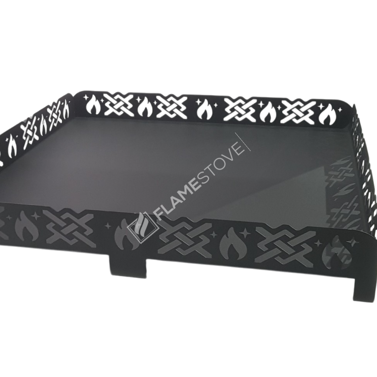 75x75 cm Lazer Kesim Çelik Soba Altlığı - Çapraz Desenli Isı Yalıtımlı