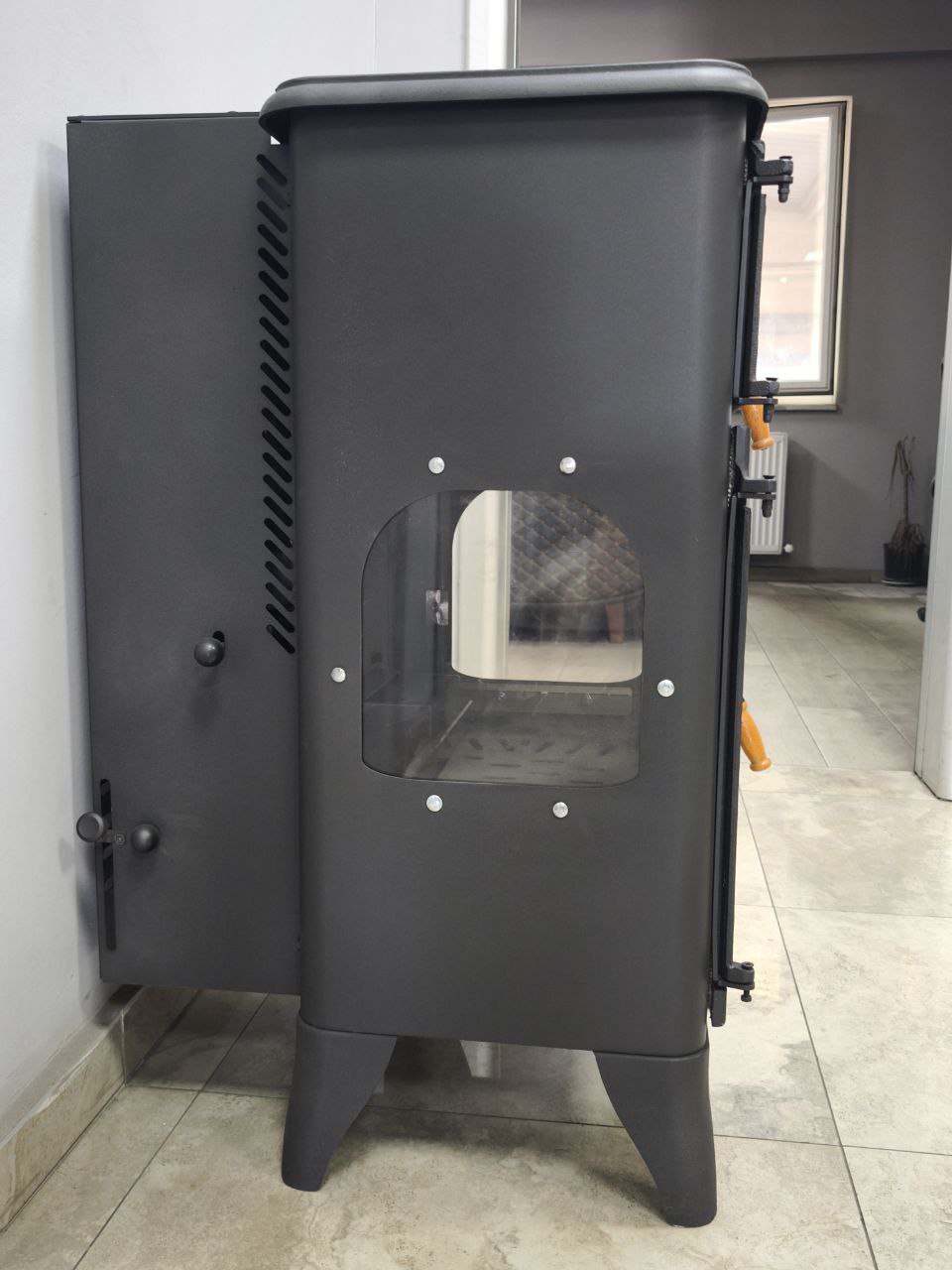 FS-224 Flame Stove Pelletmix Gurme Çok Yakıtlı 3 Camlı Kuzineli Soba