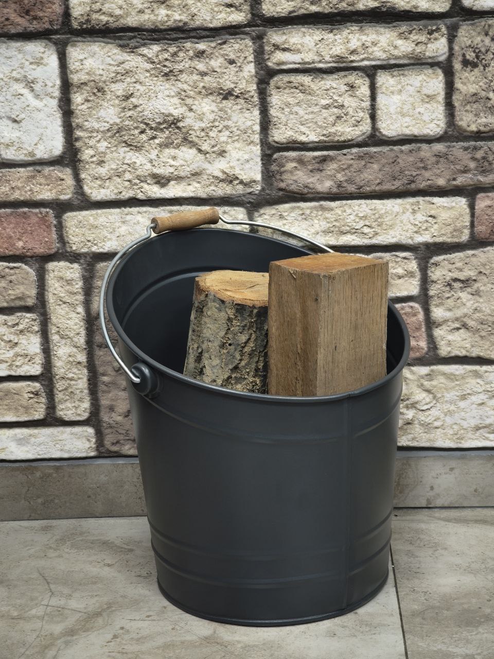 FS-2250 MAT SİYAH Flame Stove Mat Siyah Tutma Kollu Odun Kovası