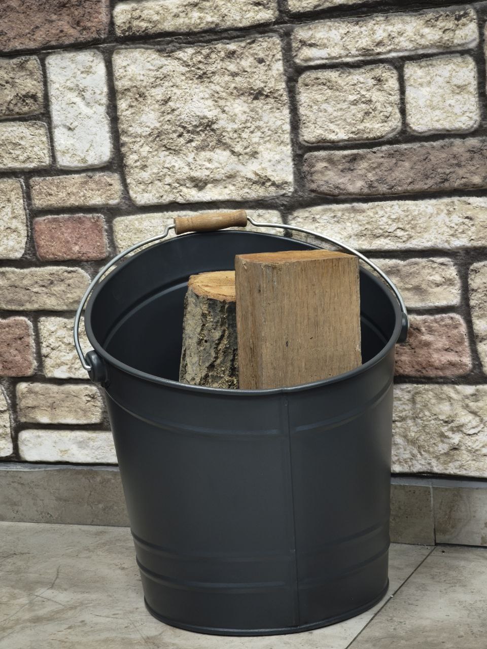 FS-2250 MAT SİYAH Flame Stove Mat Siyah Tutma Kollu Odun Kovası