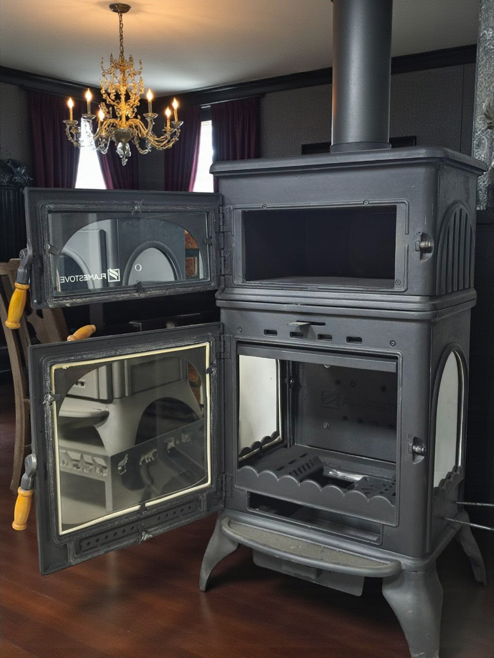 Flame Stove Modena Lüx FS-024AK Fırınlı Döküm Soba: Yüksek Verimlilik ve Şıklık Bir Arada, iç mekan.
