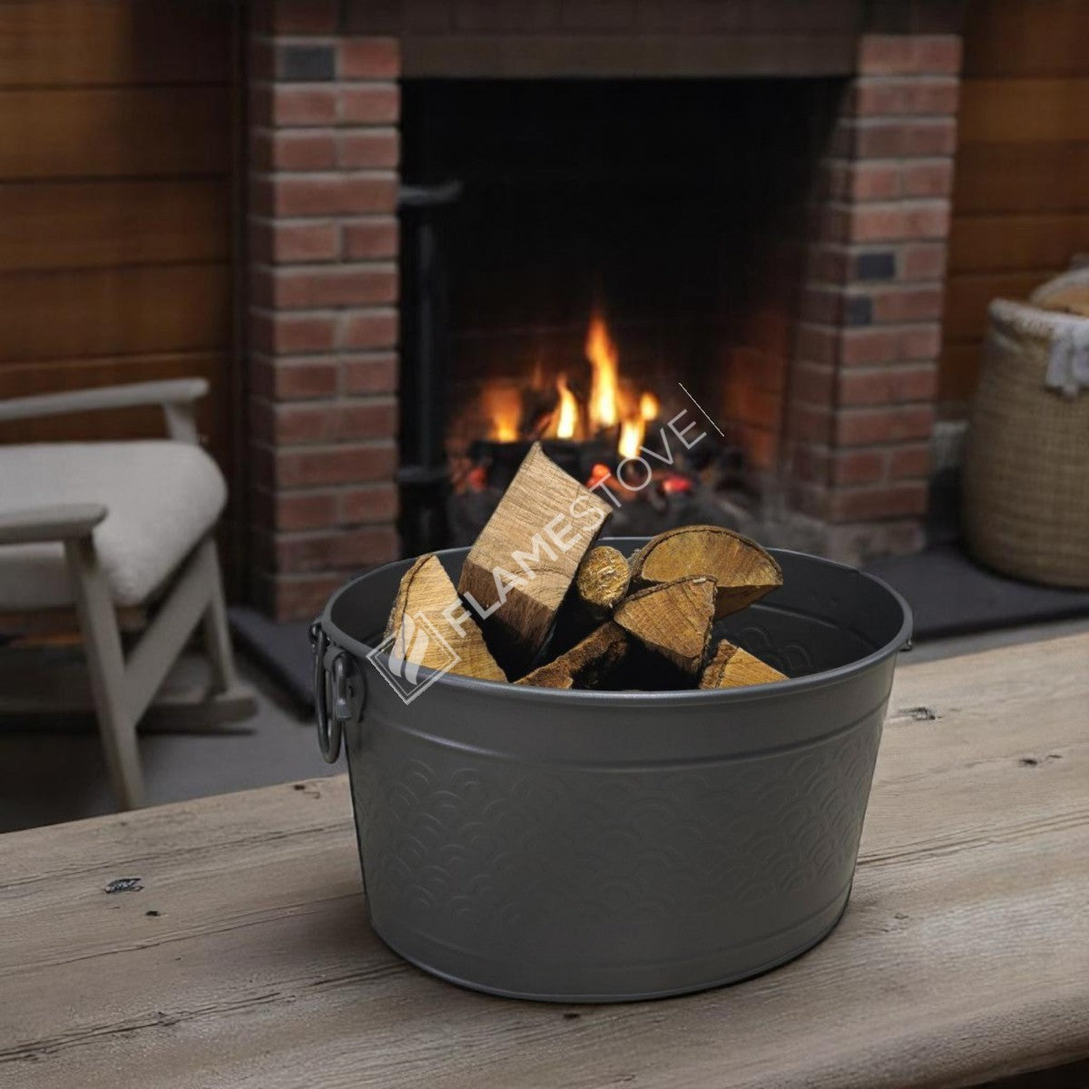 Flame Stove FS-1353 Mat Siyah Metal Odun Kovası Şömine Aksesuarı