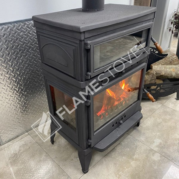 Flame Stove Retro Lux Yüksek Verimli Çift Yanmalı Odun Kömür Sobası Fırınlı Döküm