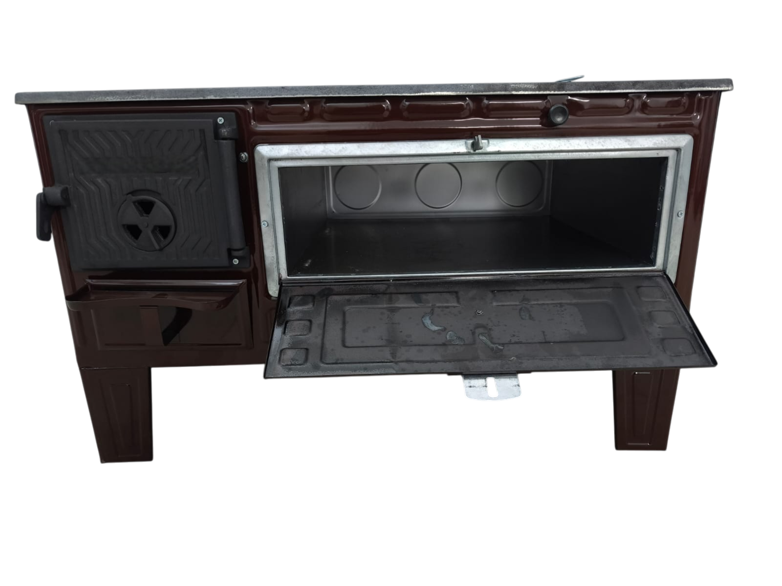 FS-320 - 50’lik Paçalı Kuzine Soba | Kahverengi Emaye | Geniş Fırınlı Kuzine