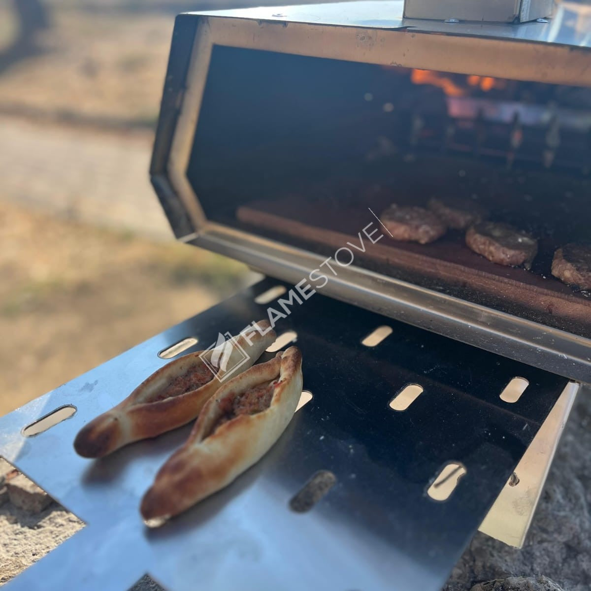 Flame Stove Taşınabilir Odunlu Pizza Fırını, Doğal Taşlı, Hızlı Pişiren, Çok Yönlü