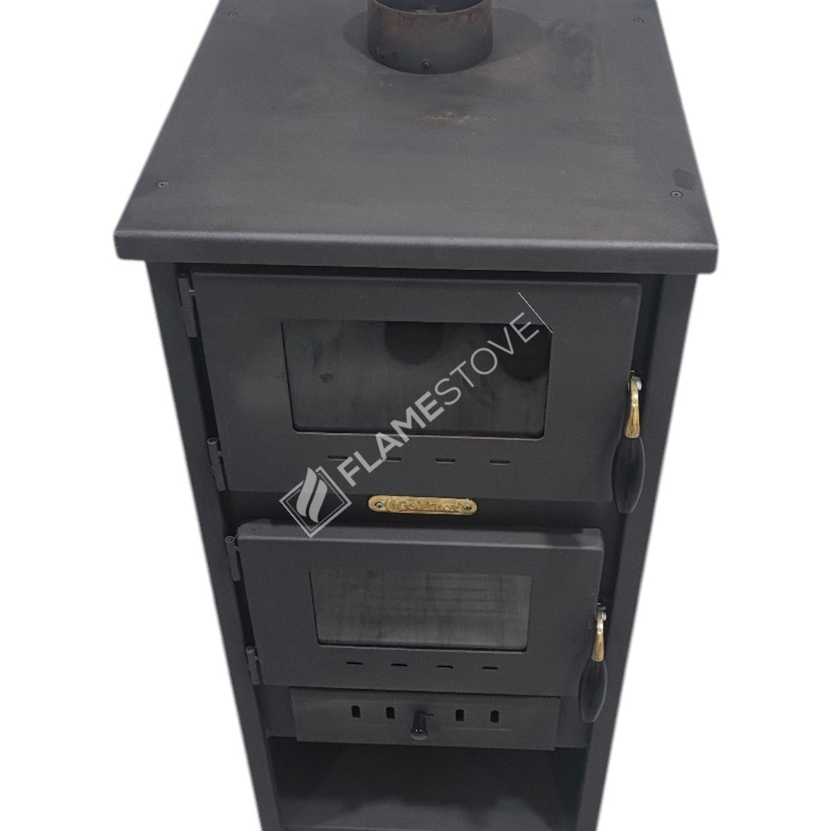 Flame Stove Yüksek Verimli Fırınlı Çelik Dış Yüzey Ateş Tuğlalı Soba Seti Maşa ve Odunluklu