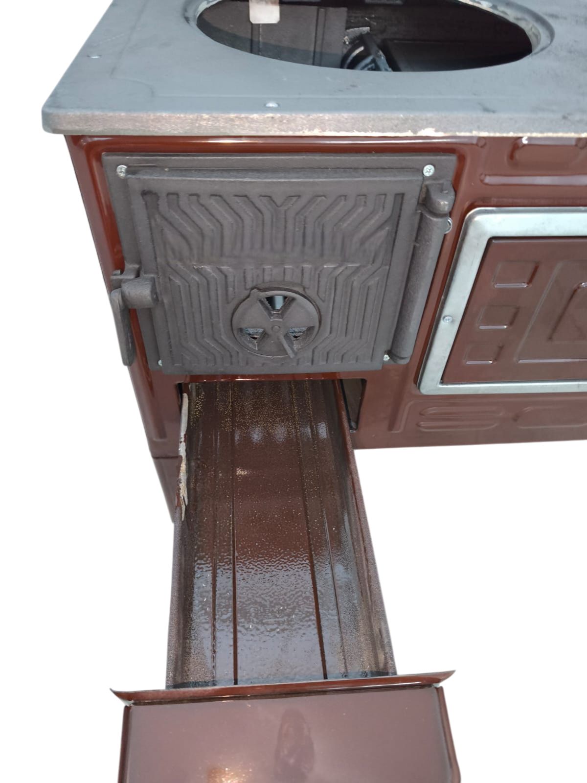 FS-320 - 50’lik Paçalı Kuzine Soba | Kahverengi Emaye | Geniş Fırınlı Kuzine